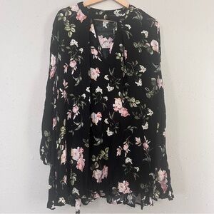 🦋 Floral Black and Pink Tunic Blouse Casual XL Spring